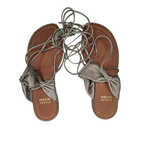 Stuart Weitzman Metallic Leather Lace-Up Sandals Womens Size 6 - Picture 2 of 5